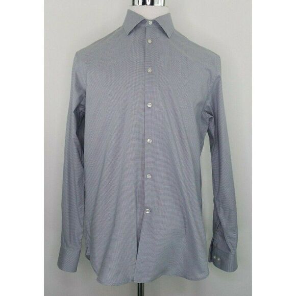 John Varvatos Star USA Mens Size 16 34/35 Gray White Oxford Button Up LS Shirt - Picture 2 of 12